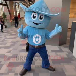 Cyan Oyster mascot costume character dressed with a Boyfriend Jeans and Belts