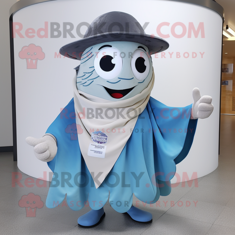 Blue Clam Chowder mascot costume character dressed with a Waistcoat and Shawl pins