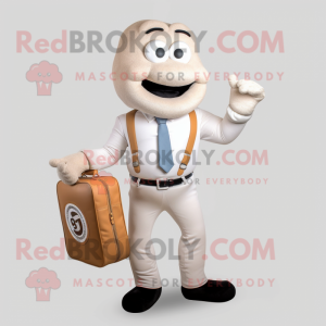 White Bagels mascot costume character dressed with a Chinos and Briefcases