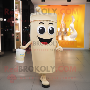 Beige Scented Candle mascot costume character dressed with a Sheath Dress and Tote bags