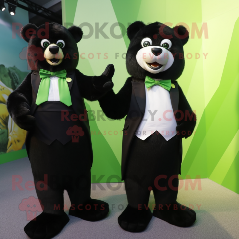 Lime Green Spectacled Bear mascot costume character dressed with a Tuxedo and Keychains