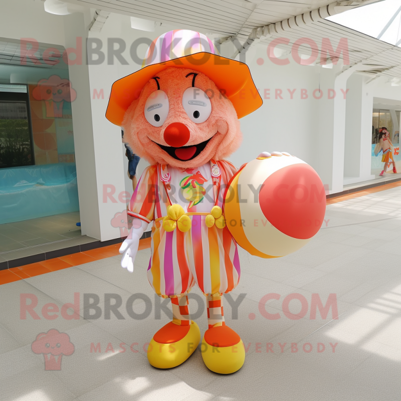 Peach Clown mascot costume character dressed with a Swimwear and Clutch bags