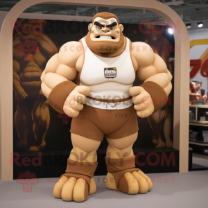 Tan Strongman mascot costume character dressed with a Joggers and Bracelets