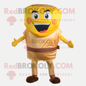 Gold Hamburger mascot costume character dressed with a Capri Pants and Belts