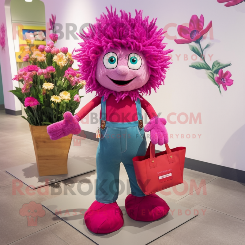 Magenta Bouquet Of Flowers mascot costume character dressed with a Mom Jeans and Handbags