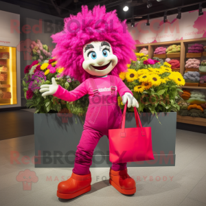 Magenta Bouquet Of Flowers mascot costume character dressed with a Mom Jeans and Handbags