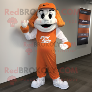 Orange Beef Stroganoff mascot costume character dressed with a Joggers and Tie pins