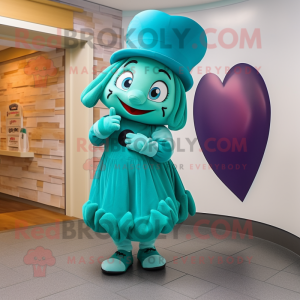 Teal Heart maskot drakt...