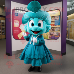 Teal Heart mascot costume character dressed with a Wrap Skirt and Berets
