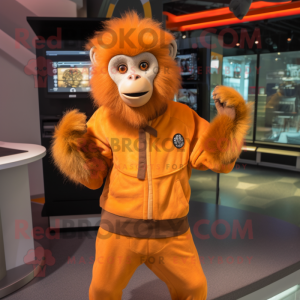 Orange Capuchin Monkey mascot costume character dressed with a Sweatshirt and Belts