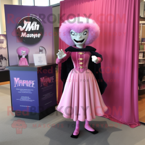 Pink Vampire mascot costume character dressed with a Empire Waist Dress and Lapel pins