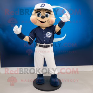 Navy Baseball Glove mascot costume character dressed with a Maxi Skirt and Smartwatches