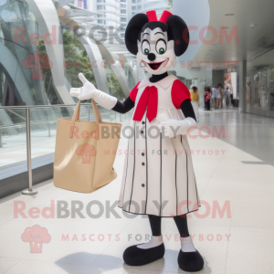 Cream Mime mascot costume character dressed with a Pencil Skirt and Tote bags