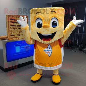 Silver Grilled Cheese Sandwich mascot costume character dressed with a T-Shirt and Bracelets