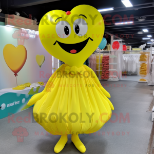 Lemon Yellow Heart Shaped Balloons mascot costume character dressed with a Maxi Skirt and Pocket squares