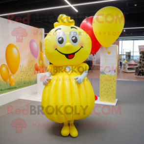 Lemon Yellow Heart Shaped Balloons mascot costume character dressed with a Maxi Skirt and Pocket squares