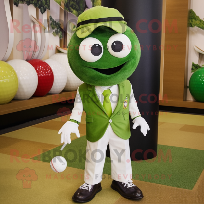 Olive Golf Ball mascot costume character dressed with a Blazer and Shoe clips