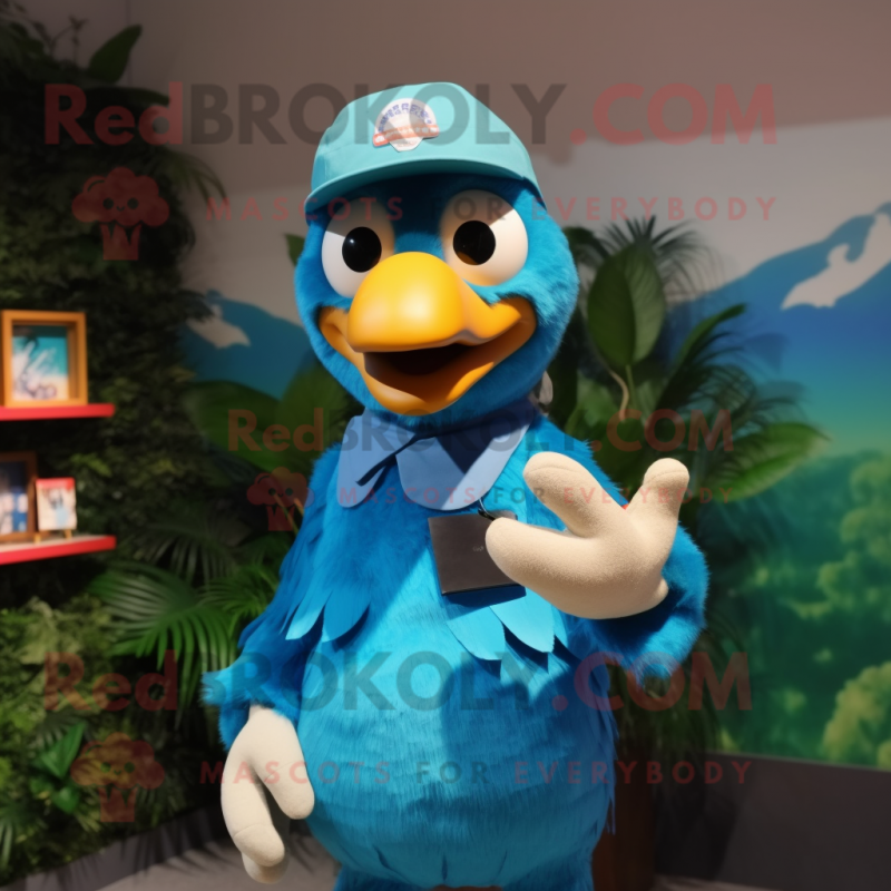 Cyan Dodo Bird mascot costume character dressed with a Polo Shirt and ...