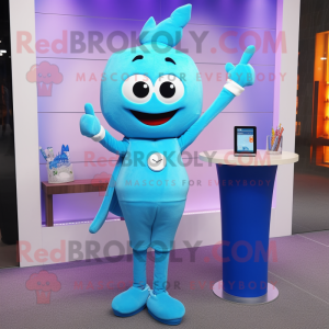 Cyan Scented Candle mascot costume character dressed with a Sheath Dress and Smartwatches