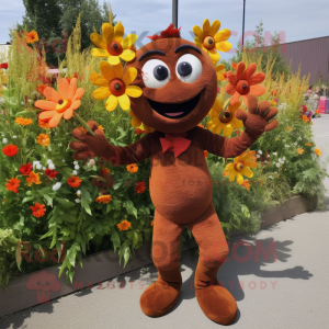 Rust Bouquet Of Flowers mascot costume character dressed with a Romper and Rings