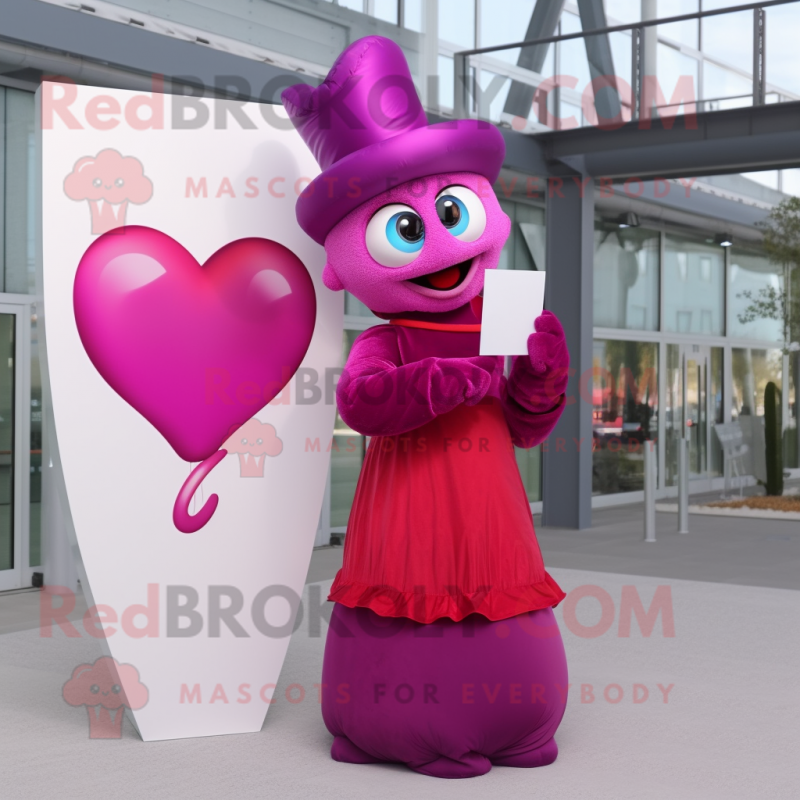 Magenta Love Letter mascot costume character dressed with a Evening Gown and Caps