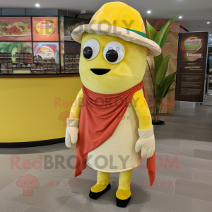 Lemon Yellow Fajitas mascot costume character dressed with a Shorts and Beanies