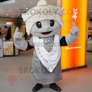 Silver Pad Thai mascot costume character dressed with a V-Neck Tee and Wraps