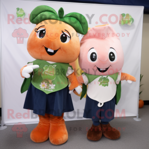 Peach Bunch Of Shamrocks mascot costume character dressed with a Denim Shorts and Shawls