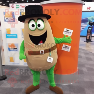 Tan Cucumber mascot costume character dressed with a Vest and Wallets