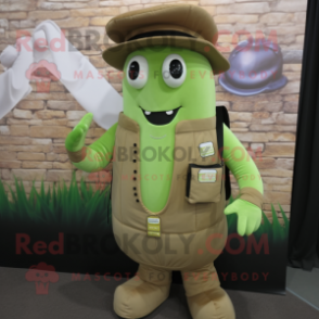 Tan Cucumber mascot costume character dressed with a Vest and Wallets