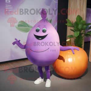 Purple Melon mascot costume character dressed with a Yoga Pants and Necklaces