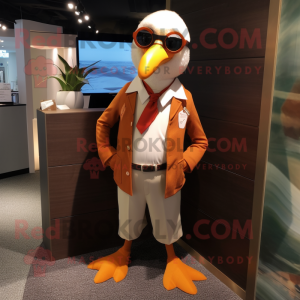 Rust Gull mascot costume character dressed with a Suit Pants and Eyeglasses