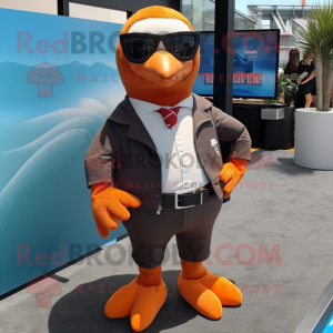 Rust Gull mascot costume character dressed with a Suit Pants and Eyeglasses