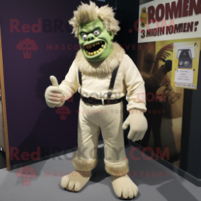 Cream Frankenstein'S Monster mascot costume character dressed with a Corduroy Pants and Earrings