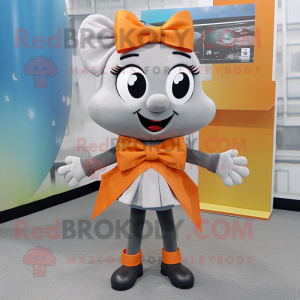 Gray Orange mascot costume character dressed with a Midi Dress and Bow ties