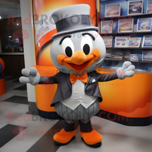 Gray Orange mascot costume character dressed with a Midi Dress and Bow ties