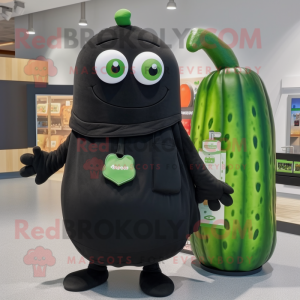 Black Cucumber mascot costume character dressed with a Sweatshirt and Handbags