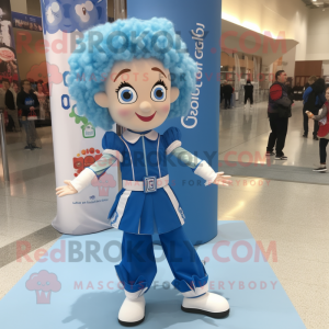 Sky Blue Irish Dancer mascot costume character dressed with a Cargo Pants and Hair clips