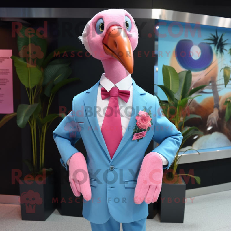 nan Flamingo mascot costume character dressed with a Blazer and Tie pins