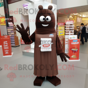 nan Chocolate Bar mascot costume character dressed with a Long Sleeve Tee and Tote bags