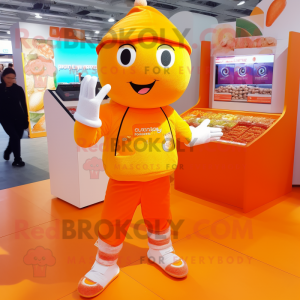 Orange Candy Box mascot costume character dressed with a Trousers and Anklets