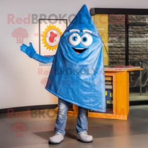 Blue Pizza Slice mascot costume character dressed with a Jeans and Scarf clips