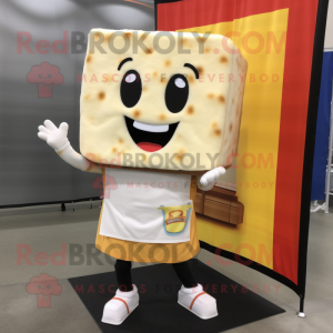 White Grilled Cheese Sandwich mascot costume character dressed with a Tank Top and Tie pins