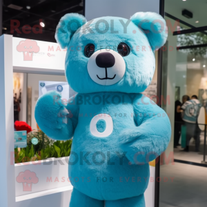 Cyan Bear maskot drakt...