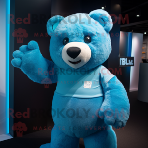 Cyan Bear maskot drakt...