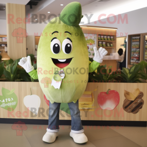 Olive Dim Sum mascot costume character dressed with a Bootcut Jeans and Necklaces