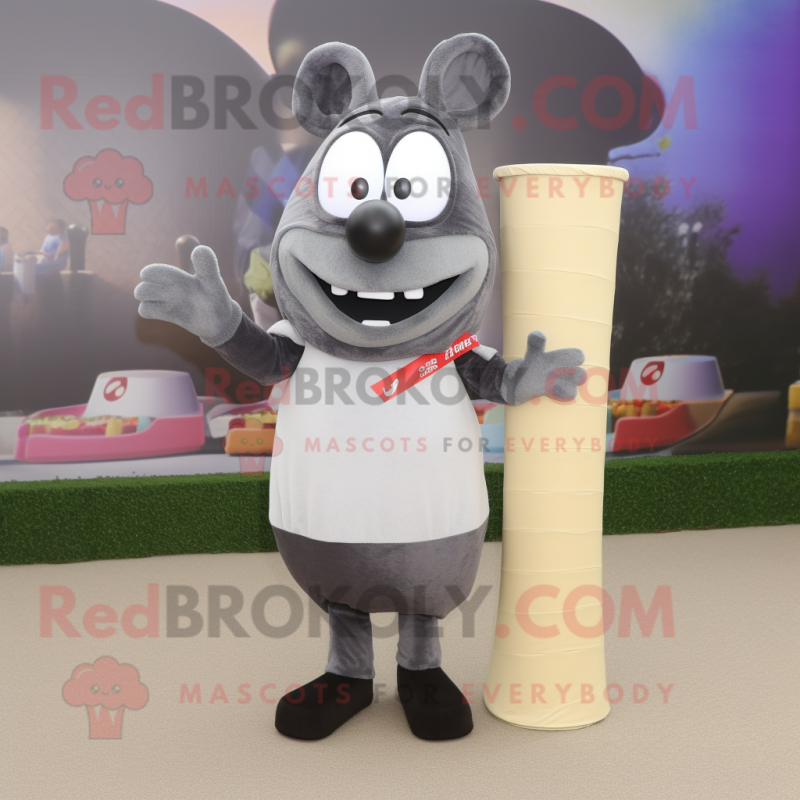 Gray Moussaka mascot costume character dressed with a Sheath Dress and Ties