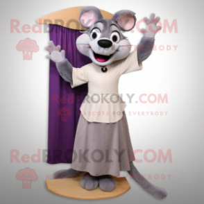 Gray Moussaka mascot costume character dressed with a Sheath Dress and Ties