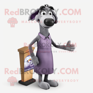 Gray Moussaka mascot costume character dressed with a Sheath Dress and Ties