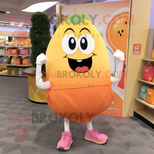 Peach Enchiladas mascot costume character dressed with a Joggers and Handbags